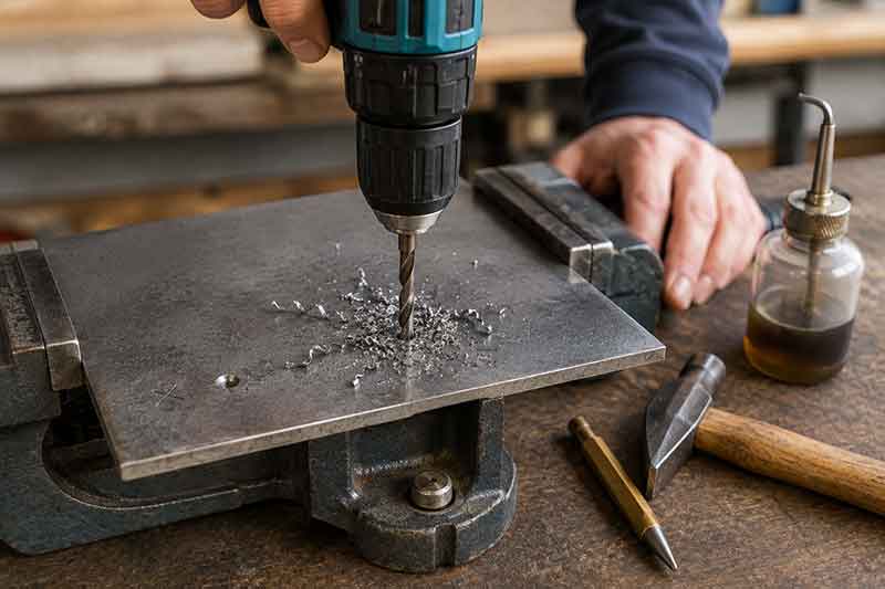 Metallbohren im Schraubstock